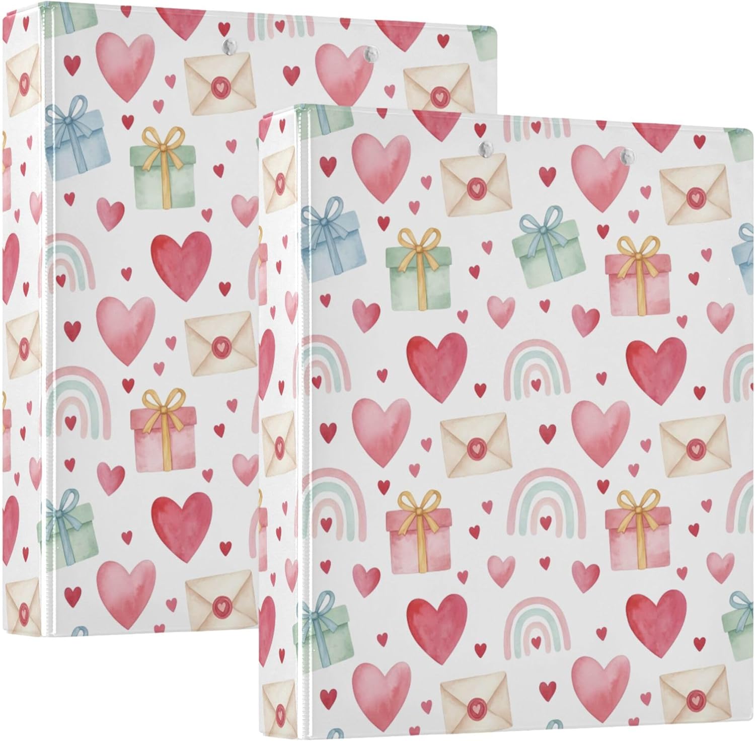 Valentine's Day Theme 3 Ring Binders, 1.5” Round Ring Binders with Clipboard - Letter Size, 3 Interior PVC Clear Pockets & Anti-Slip Clip for Office School Supplies, 2PCS