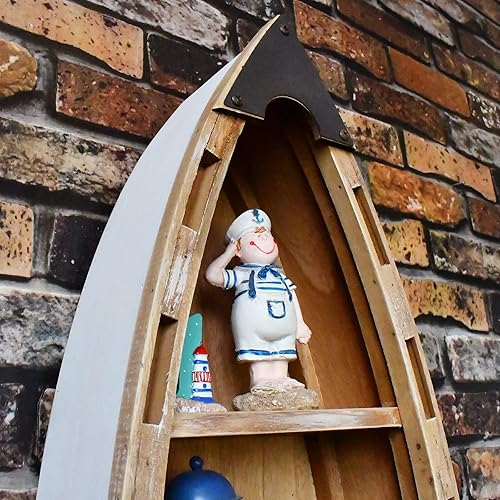 Miniatura 7 de Estante colgante de madera para barco, estantes náuticos de 4 niveles para sala de estar, baño, dormitorio, estantería decorativa con temática de