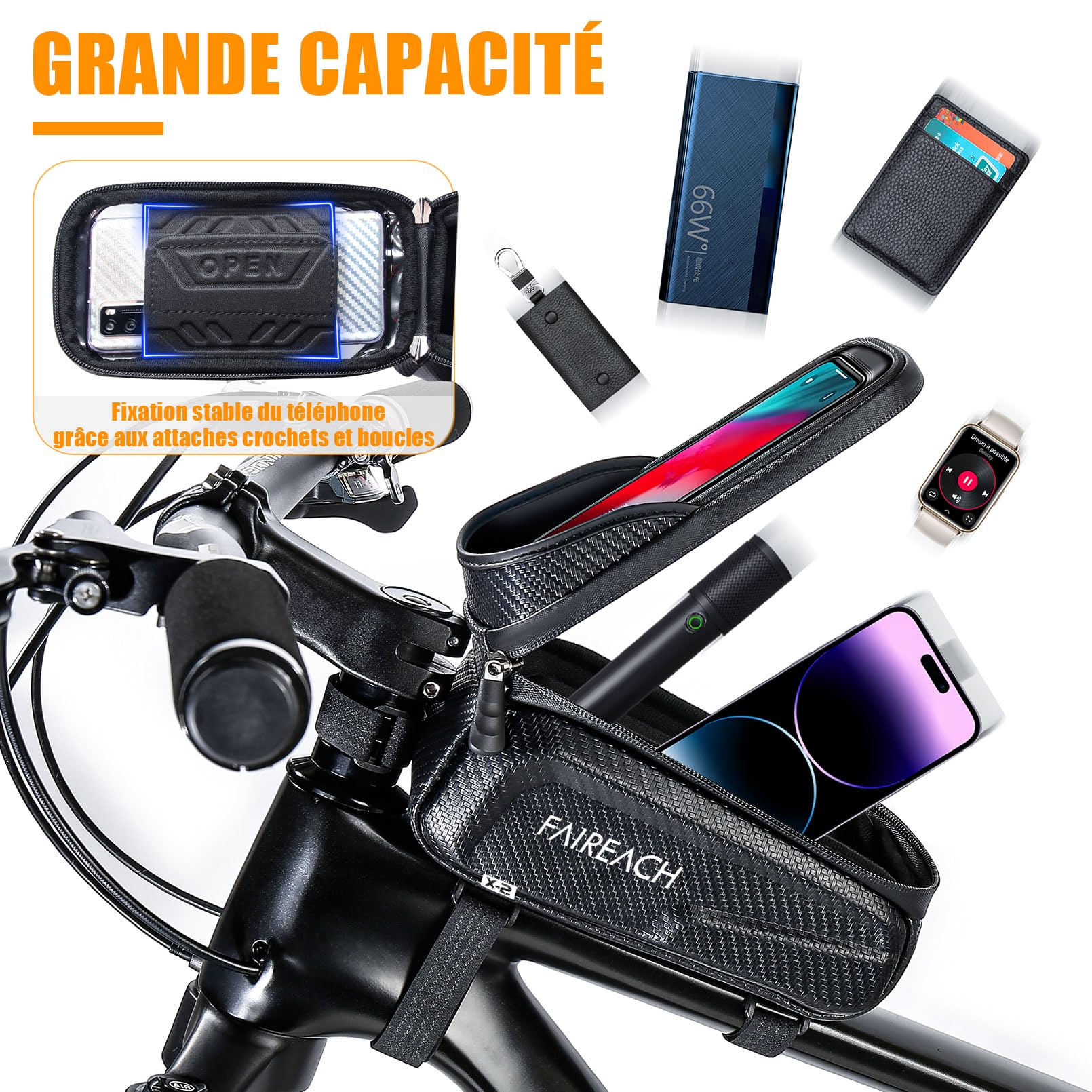 Sacoche Velo Étanche Support Telephone Velo Cadre Guidon VTT TPU 3D Pare-Soleil Anti-reflet Coque Dure EVA Smartphones 6.8''