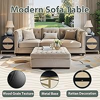 Vista 6 de vistavie Mesita de noche bohemia negra con 2 cajones, mesa auxiliar de ratán de 15.7 pulgadas, armario de almacenamiento de madera moderna