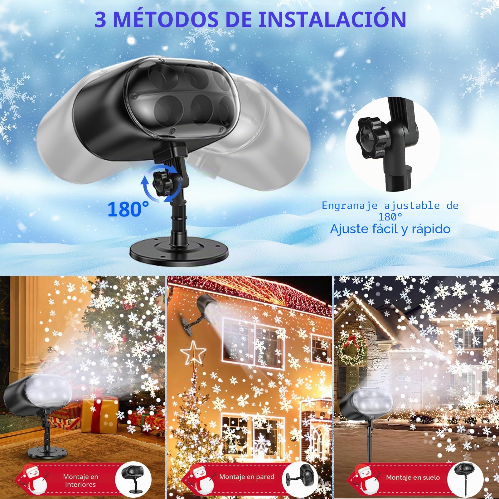 Proyector de Navidad Para Exteriores - Proyector de Copos de Nieve LED Dinámico Grande con Temporizador de Mando a Distancia, Resistente al Agua, Iluminación de Navidad Exterior Para Jardín, Ventana