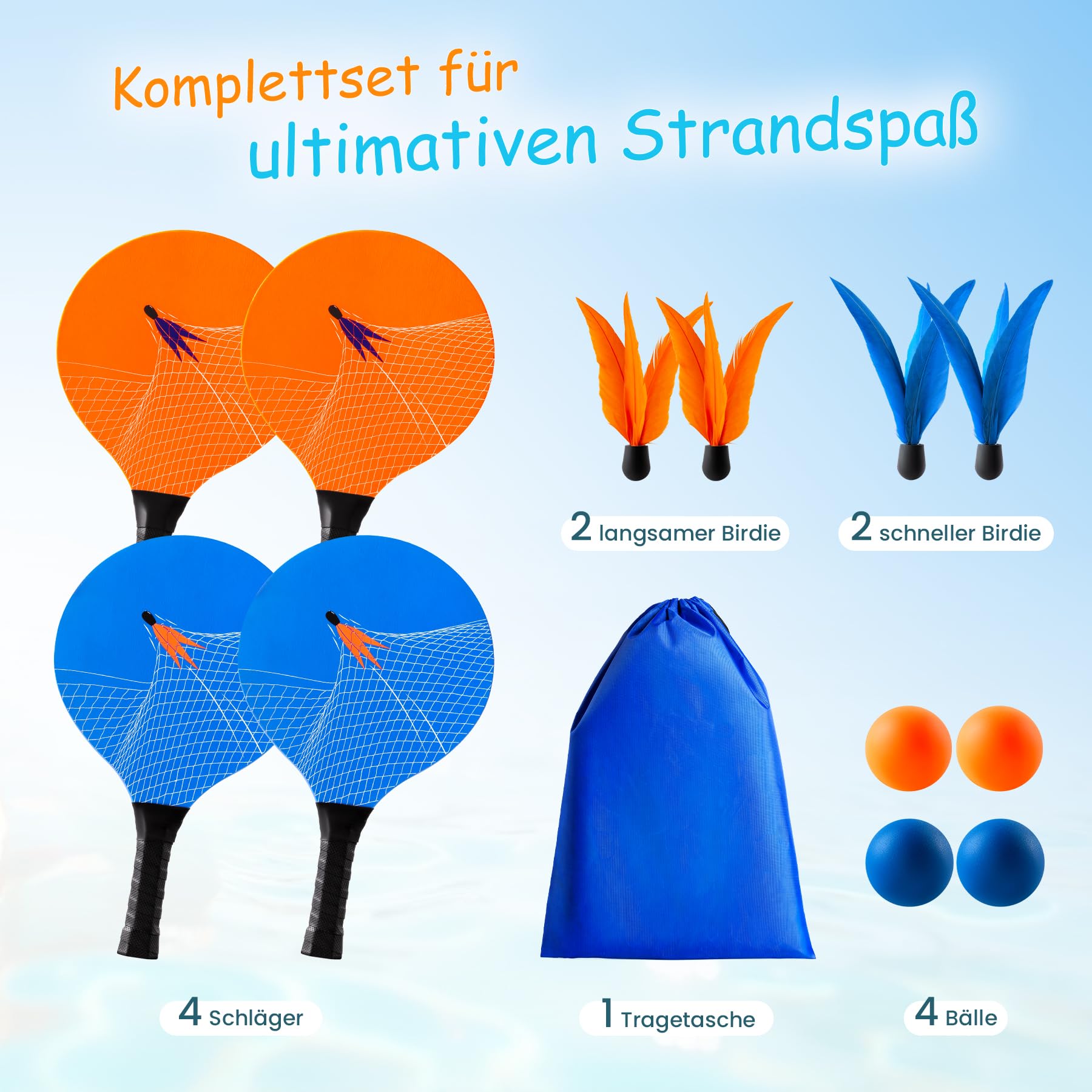 U&C Planet Beachball Set Paddle Ball Strandschlägerset aus Holz für Kinder Familie Garten Strand Party