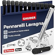 GAUDER Whiteboard Marker Pens Set (12 Pieces - Black) | Dry Erase Without Residues | Erasable Marker Pens with Sponge, Ideal for Whiteboards and Magnetic Boards