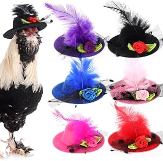 6Pcs Chicken Hats for Rooster Hen Mini Chickens Helmet Costume, Funny Chicken Hats with Adjustable Elastic Chin Strap for Chickens Show Clothes, Cute Feather Top Hat for Animal Stylish Show Costume