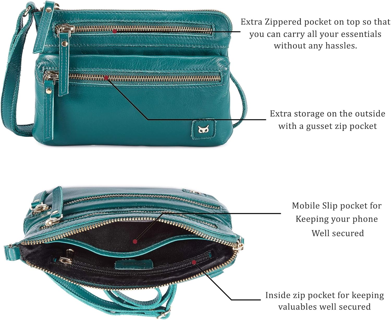 Wise Owl Accessories Small Crossbody Sling Bag Real Leather Purse for Women Crossover Trendy Shoulder Handbag | Real Leather, Purse, Crossover, Trendy - Image 3