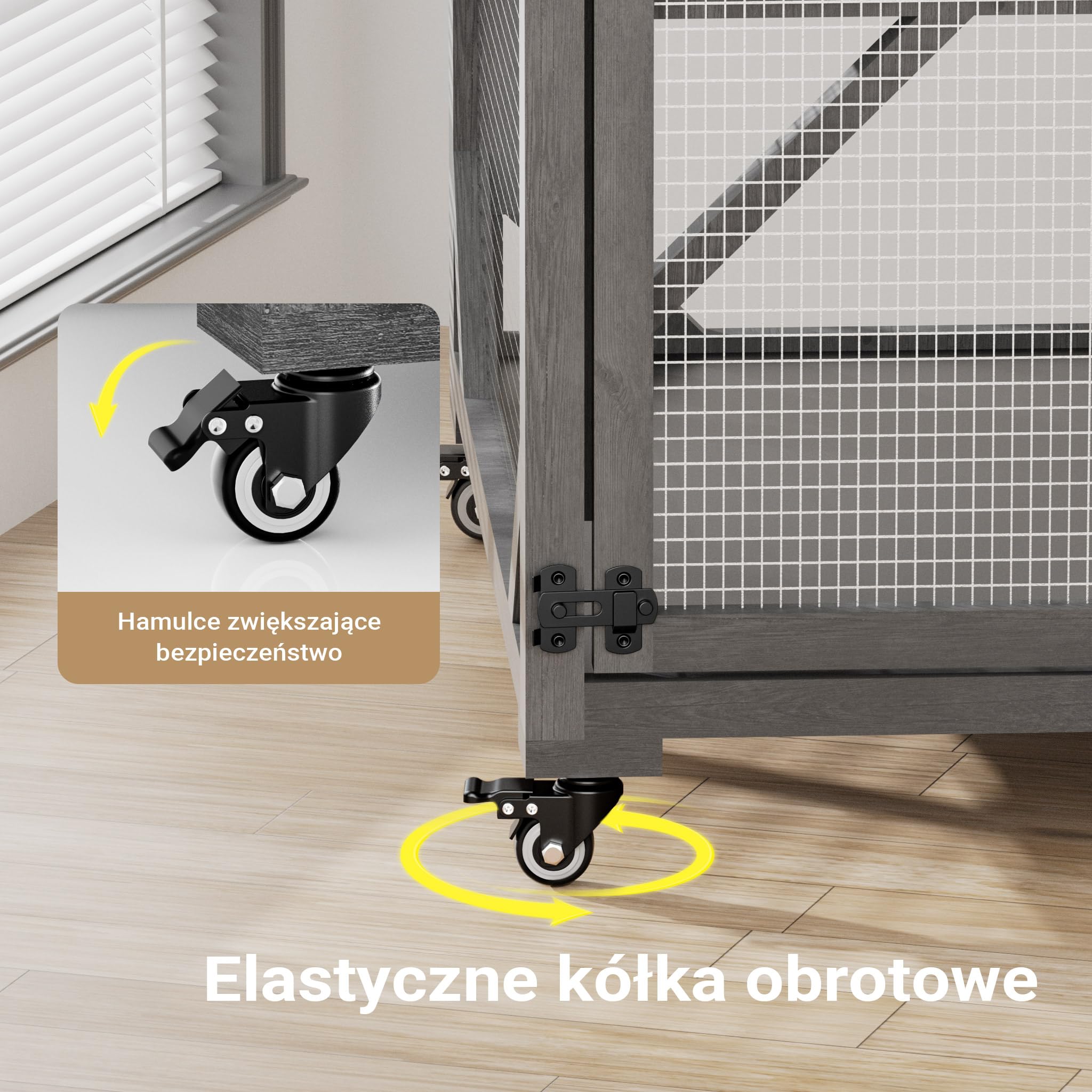 Wiltec Woliera dla kota 74 x 78 x 180 cm, z drewna na balkon i do ogrodu, wybieg z 3 poziomami i domkiem, całkowicie otwierana