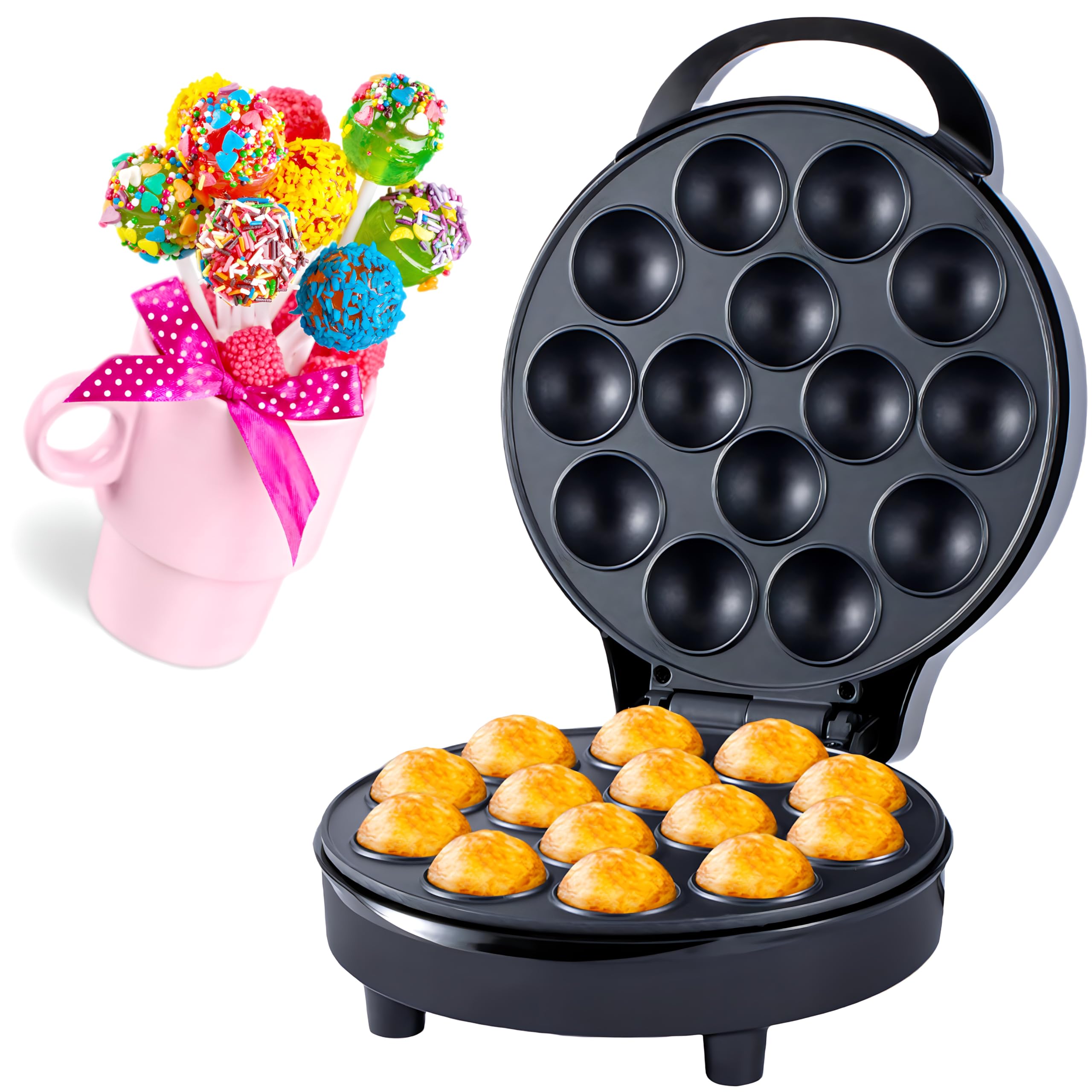 CARTYRA Cake Pop Maker - Make 12 Cake Pop - 750W Non-Stick Coating, Power & Ready Light Indicator, Cool Touch Housing - Perfect for Birthday and Holiday Parties