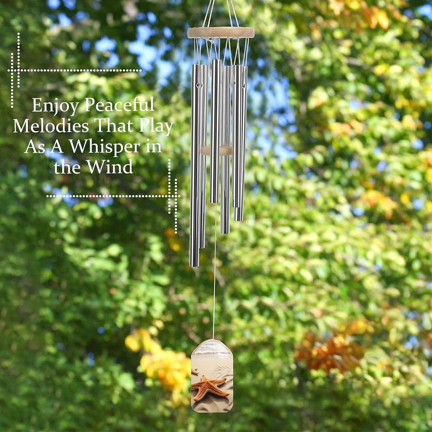 Outdoor Wind Chimes, Starfish on The Beach Printed Wind Chimes,Simple Wind Chimes,Curtain Wind Chimes for Home Decoration