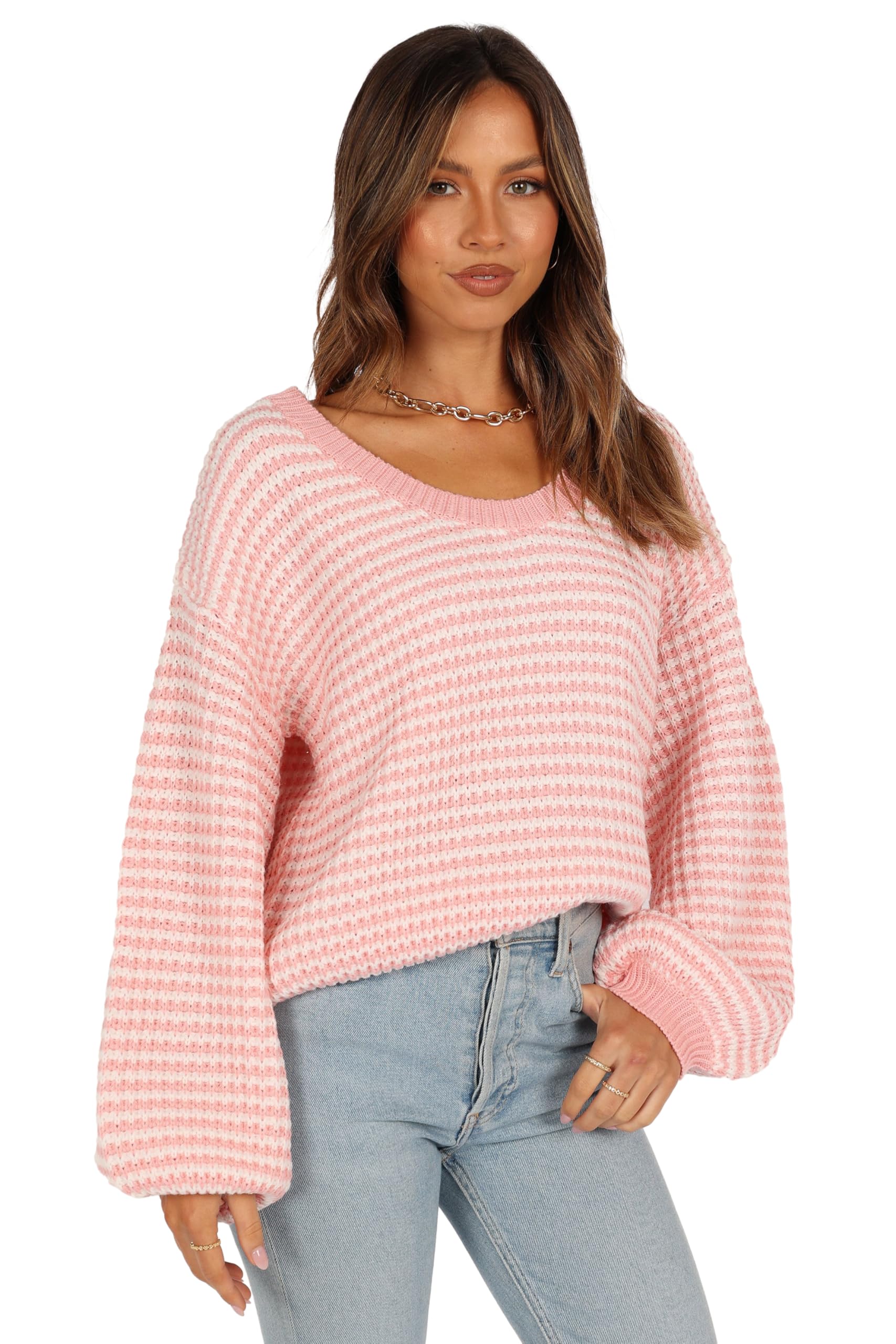 Petal Pup Womens Becca Crewneck Waffle Stitch Stripe Knit Sweater