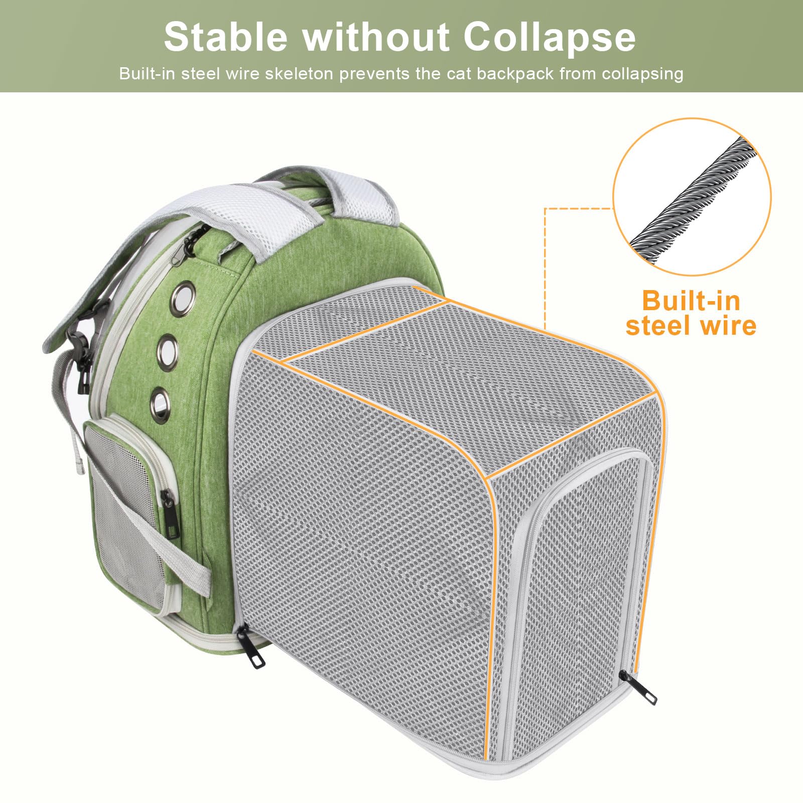 Breathable Cat Bubble Backpack Large Space Pet Carrier Backpack Expandable for Kitty Dog, Foldable Airline Approved Cat Backpack, Transparent PetTravel Backpack Up to 20 lbs (Green) (Green) - image 4