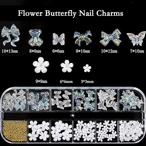 Miniatura 2 de Abalorios de uñas de flores de mariposa 3D, dijes acrílicos para arte de uñas 3D, diamantes de imitación de cristal AB para uñas, múltiples formas,