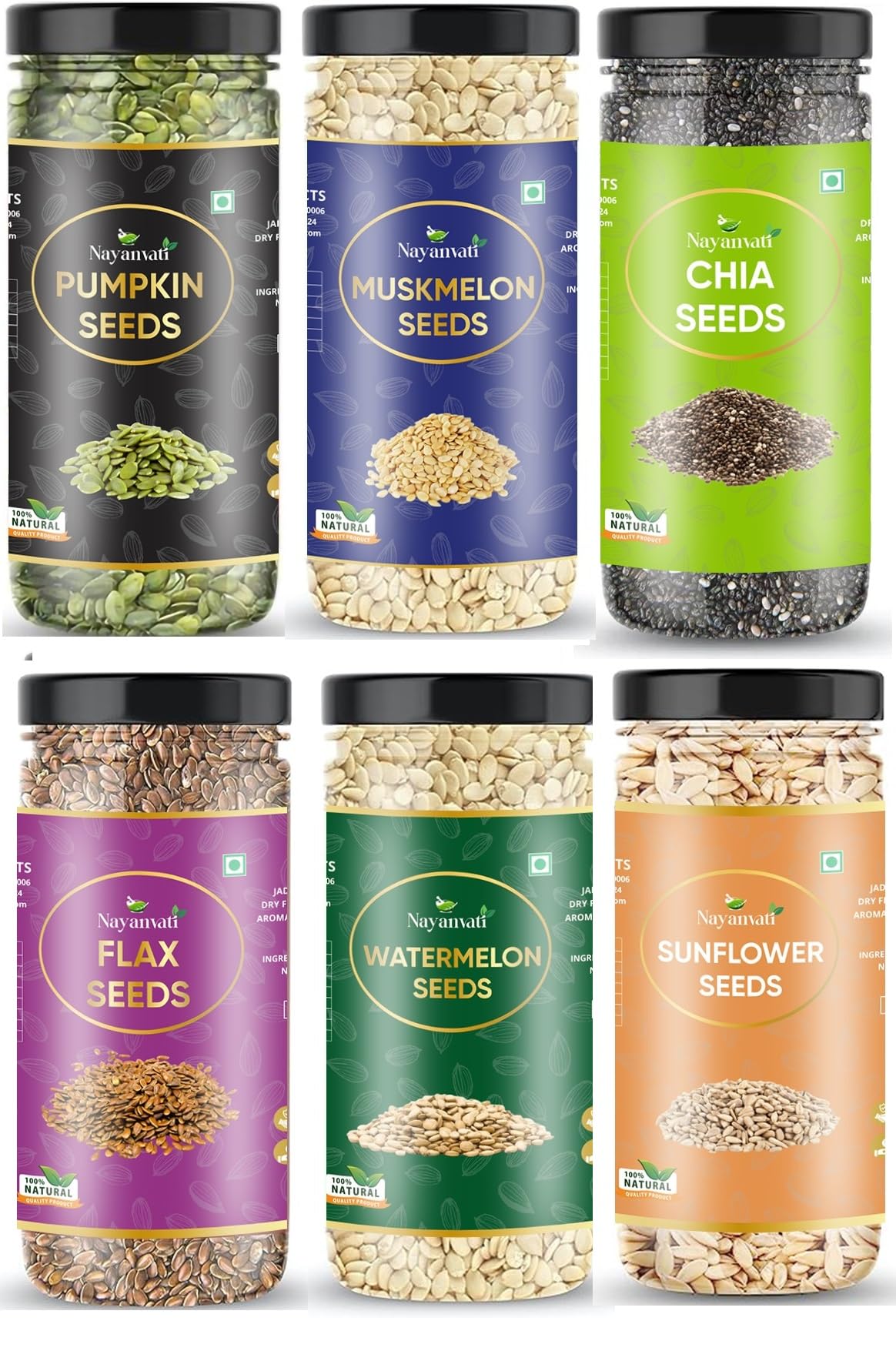 Nayanvati - Flax, Chia, Pumpkin, Watermelon, Muskmelon, Sunflower Seeds Combo Pack Mix Seeds Superfoods for Eating Rich in Antioxidants Vitamins & Minerals (100 Grams Each) (B0CNTW7F5T) Amazon Price History, Amazon Price Tracker