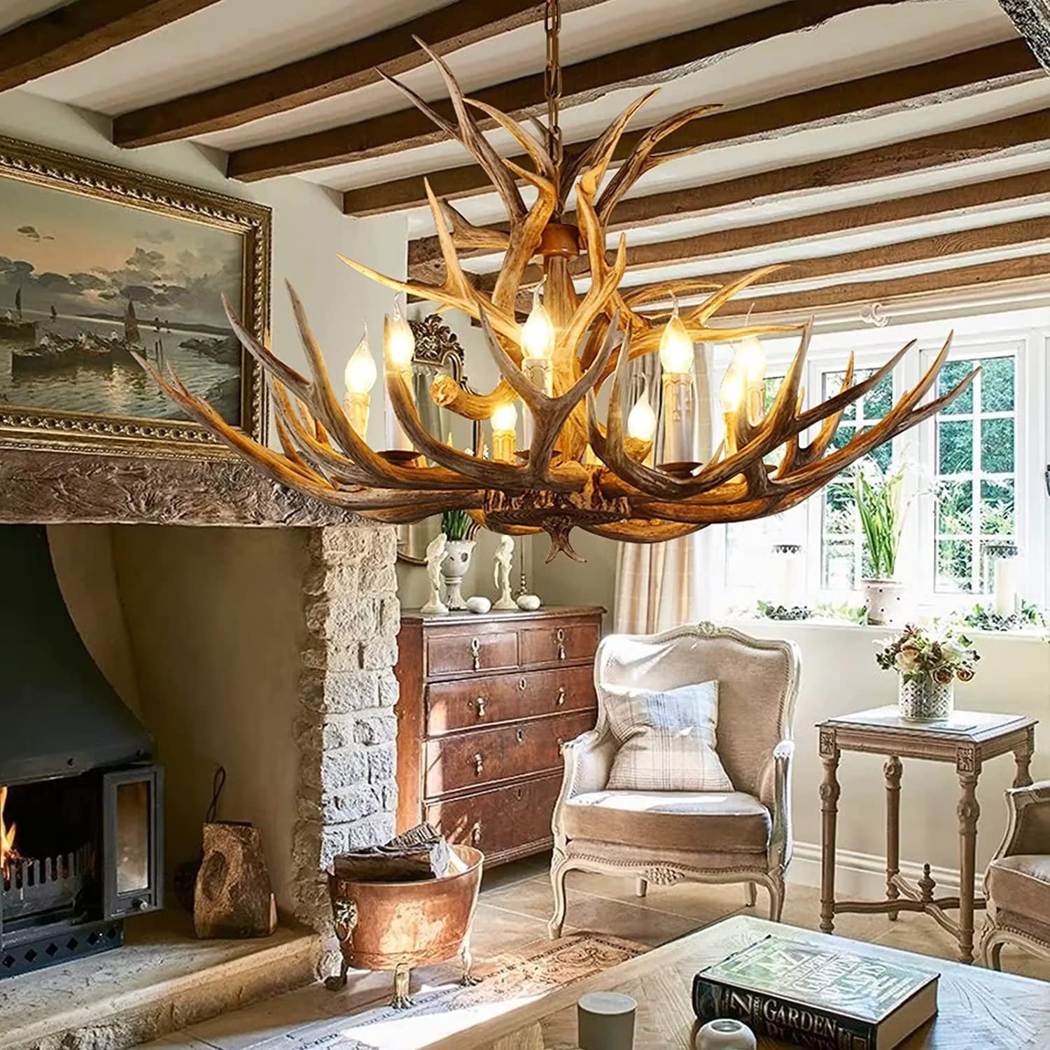 Lustre Ancien En Bois De Cerf Et Renne – Fabrication Italienne