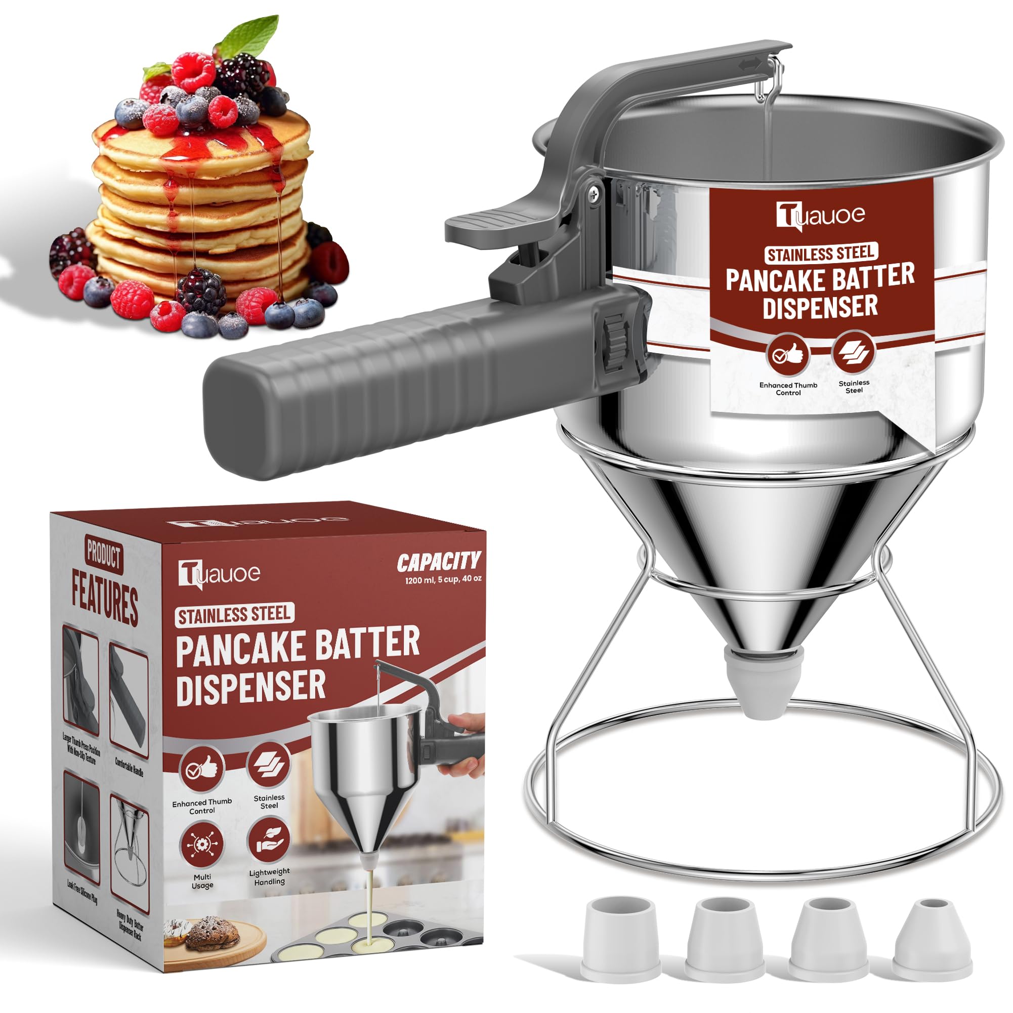 40oz Pancake Batter Dispenser with Squeeze Handle, Space Gray