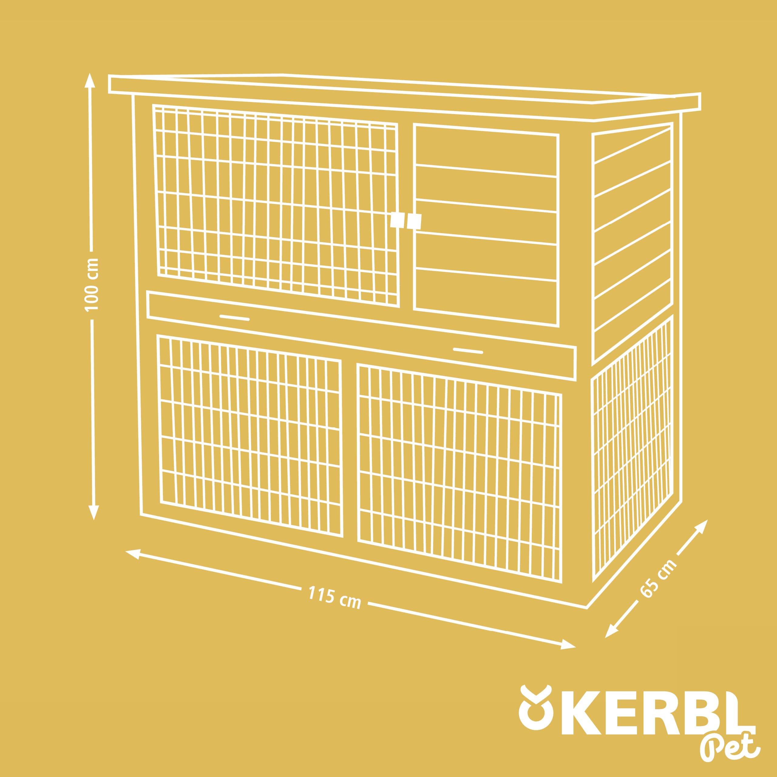Kerbl Pet Nagerstall Lucky, Kleintierstall, Nagerstall, 115x65x100cm, Holz, Hasen, Kaninchen, Meerschweinchen, wetterfestes Dach