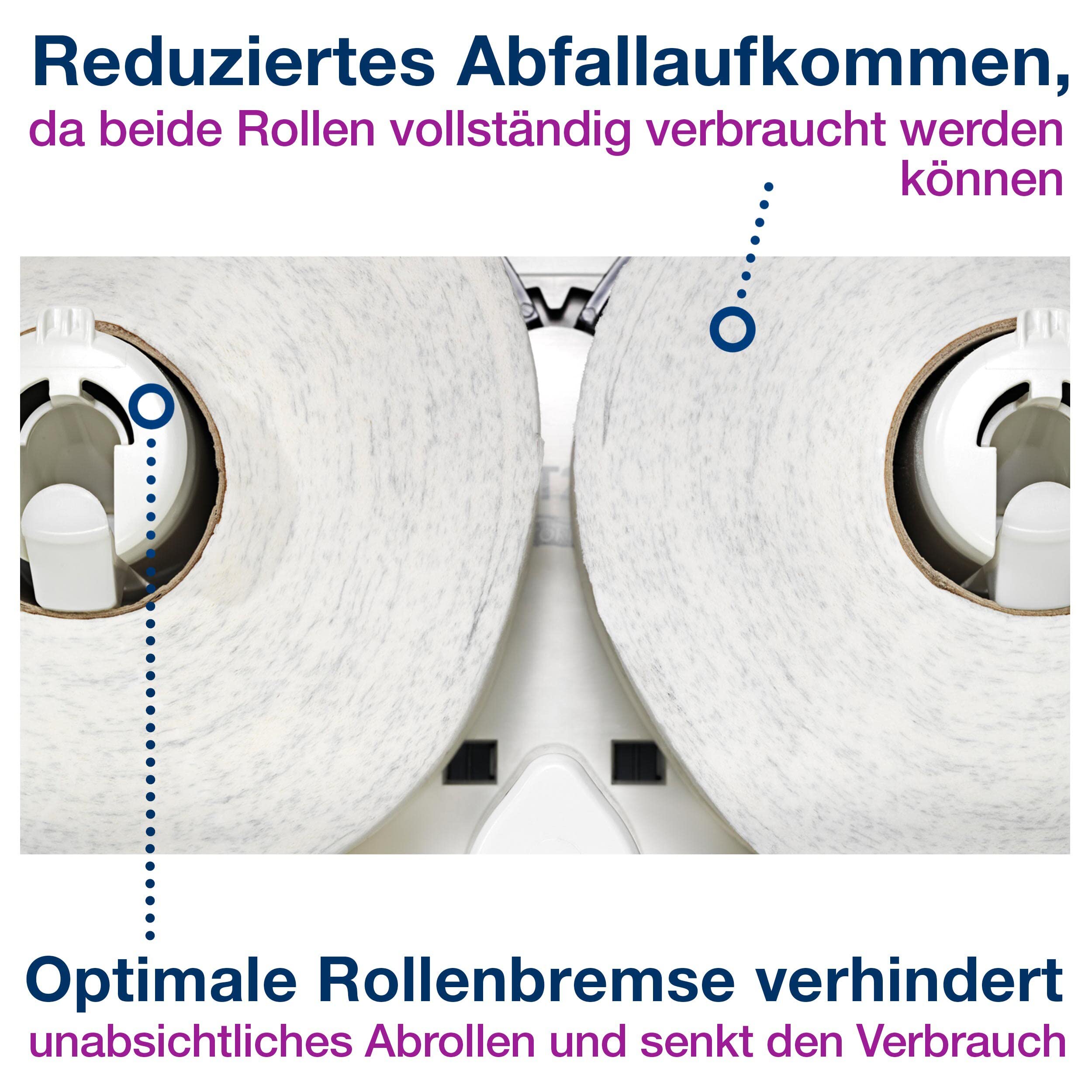 Tork 555500 Doppelrollenspender für Mini Jumbo Toilettenpapier T2 in Weiß / Hygienischer Toilettenpapierspender im Elevation Design / Hohe Kapazität