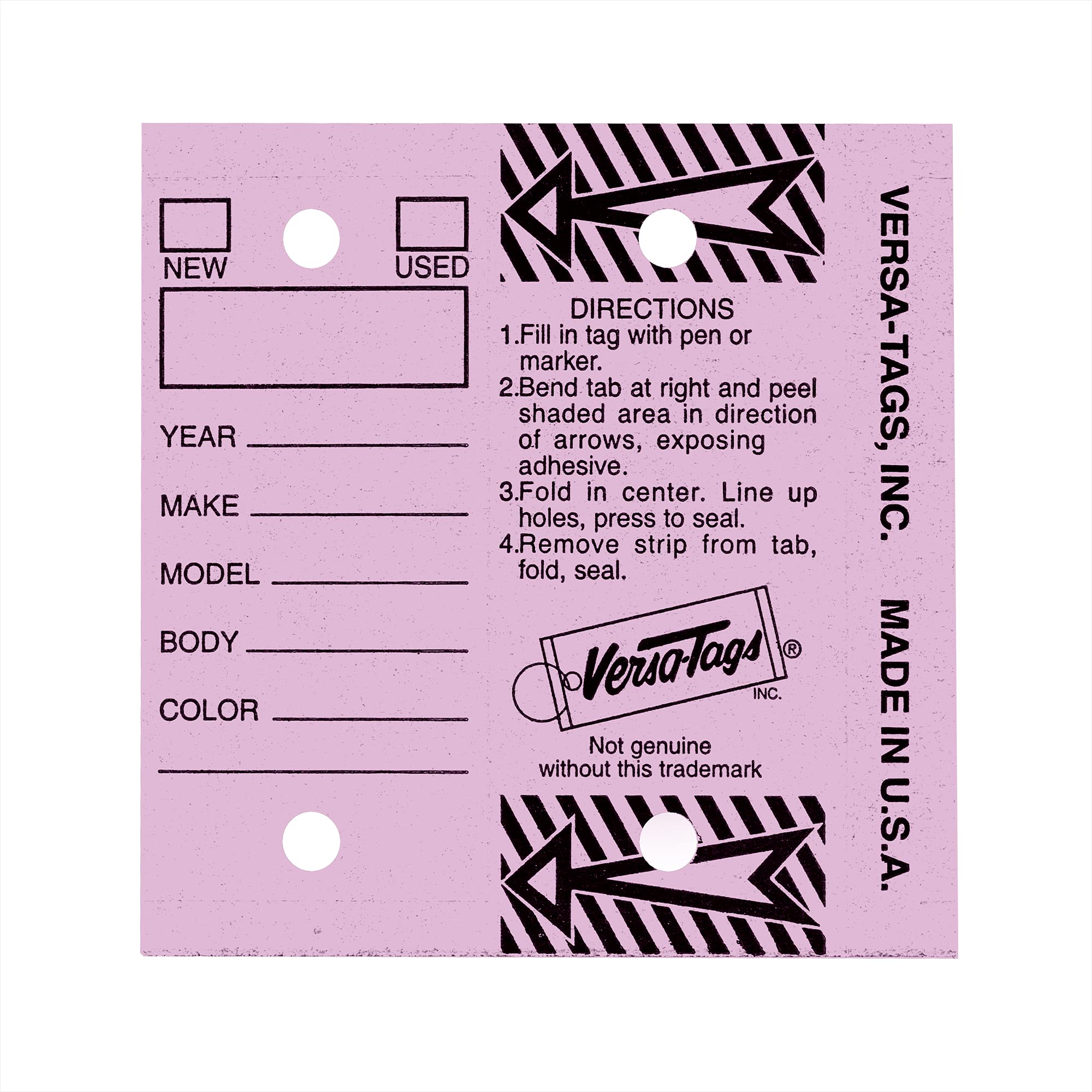 Genuine Versa Key Tags, Lilac, Self Protecting, 250 Tags with Metal Key Rings