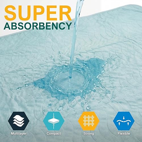 Miniatura 5 de MED PRIDE Reusable Underpads 18 x 24 Inch, 5 Pack Washable Bed Pads, Waterproof Incontinence Pads, High Absorbency Reusable Chux Pads for Bed