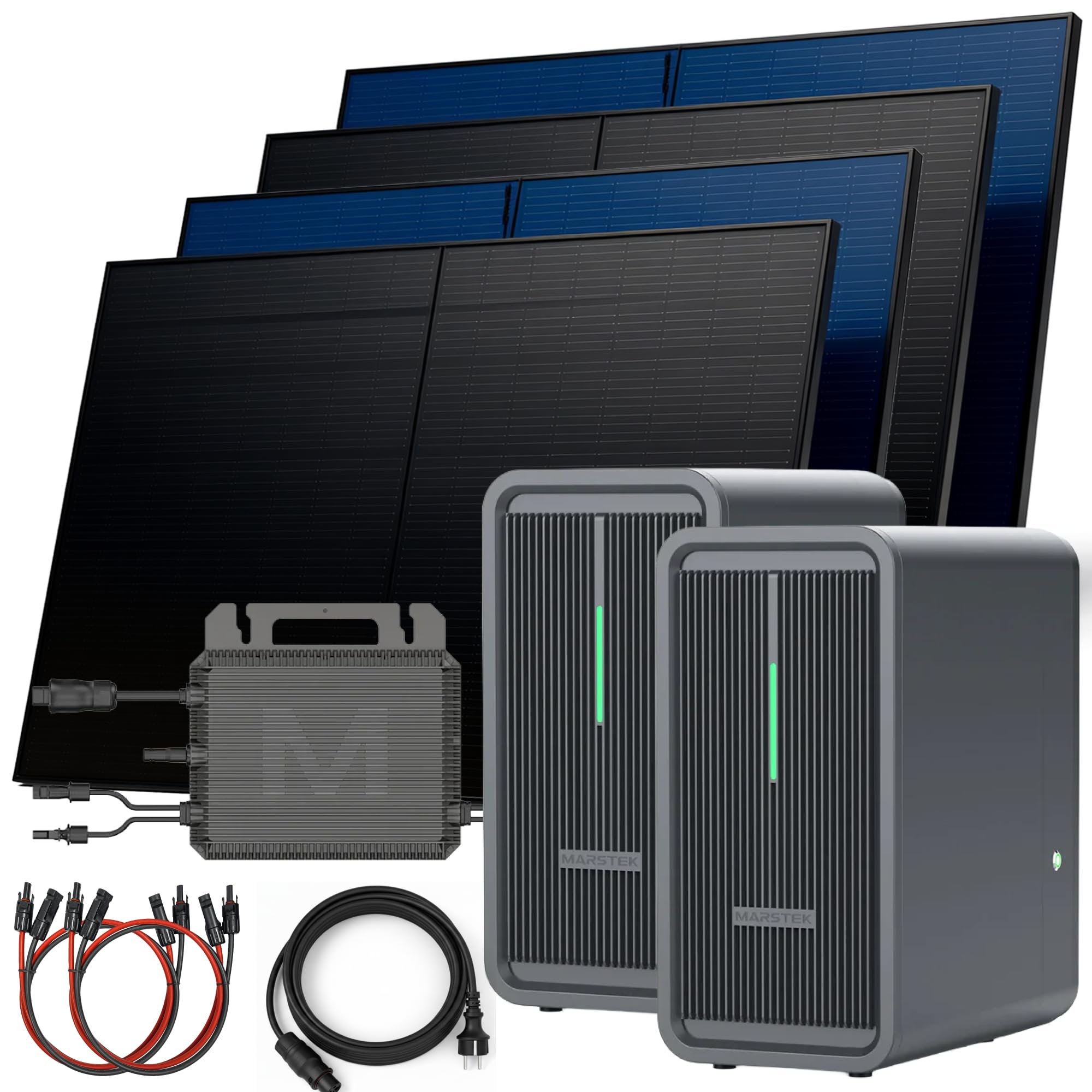 SUNNIVA Balkonkraftwerk 2000W mit 4.48 kWh Speicher MARSTEK 2x B2500-D – BIFAZIAL FULLBLACK Komplettset