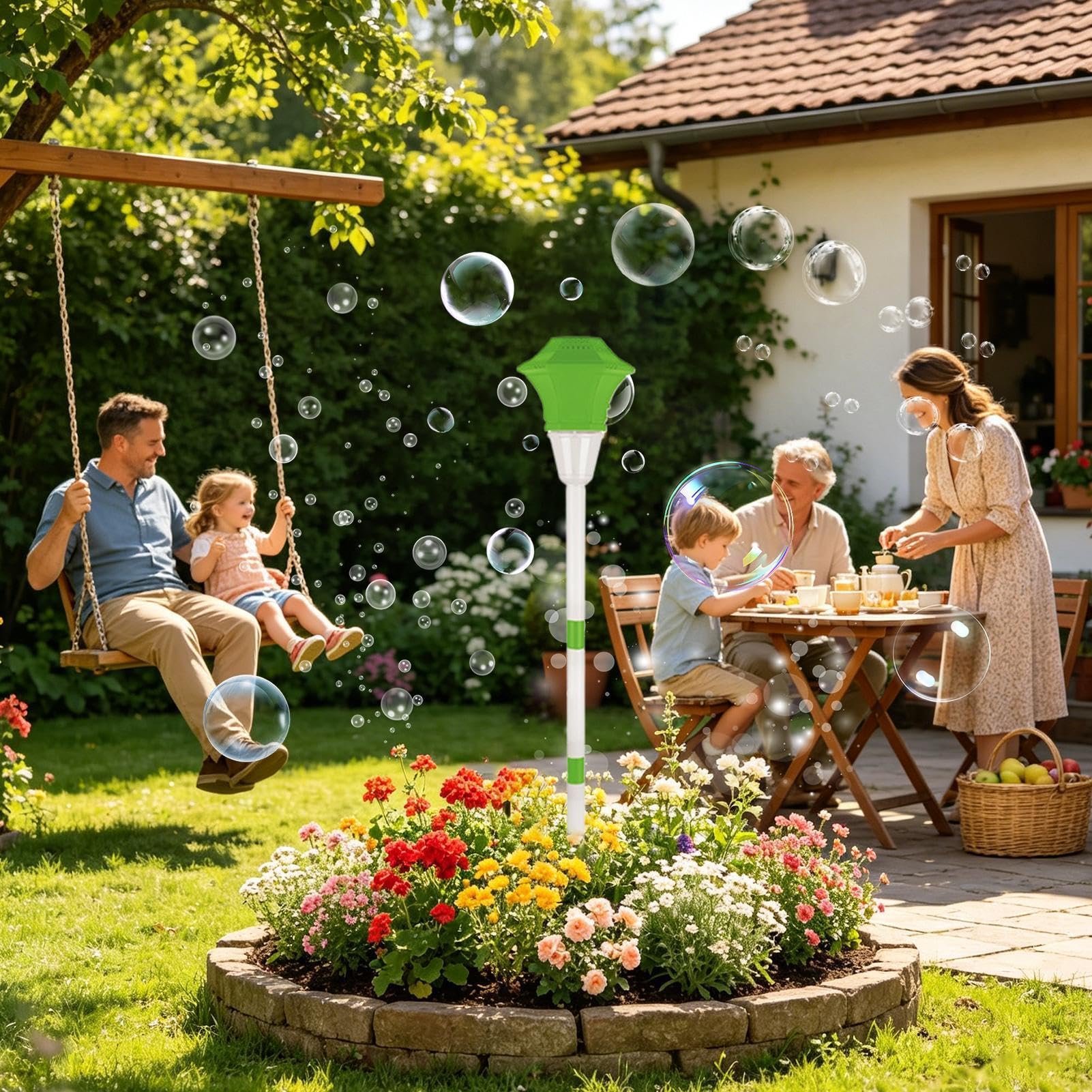 Macchina bolle bacchetta Soffice giocattolo ricaricabile 10 fori a lampione | Con Musica E LED, Asta Da Terra Regolabile E Giocattolo Bolle Esterno In Piedi Per Spiaggia, Giardino