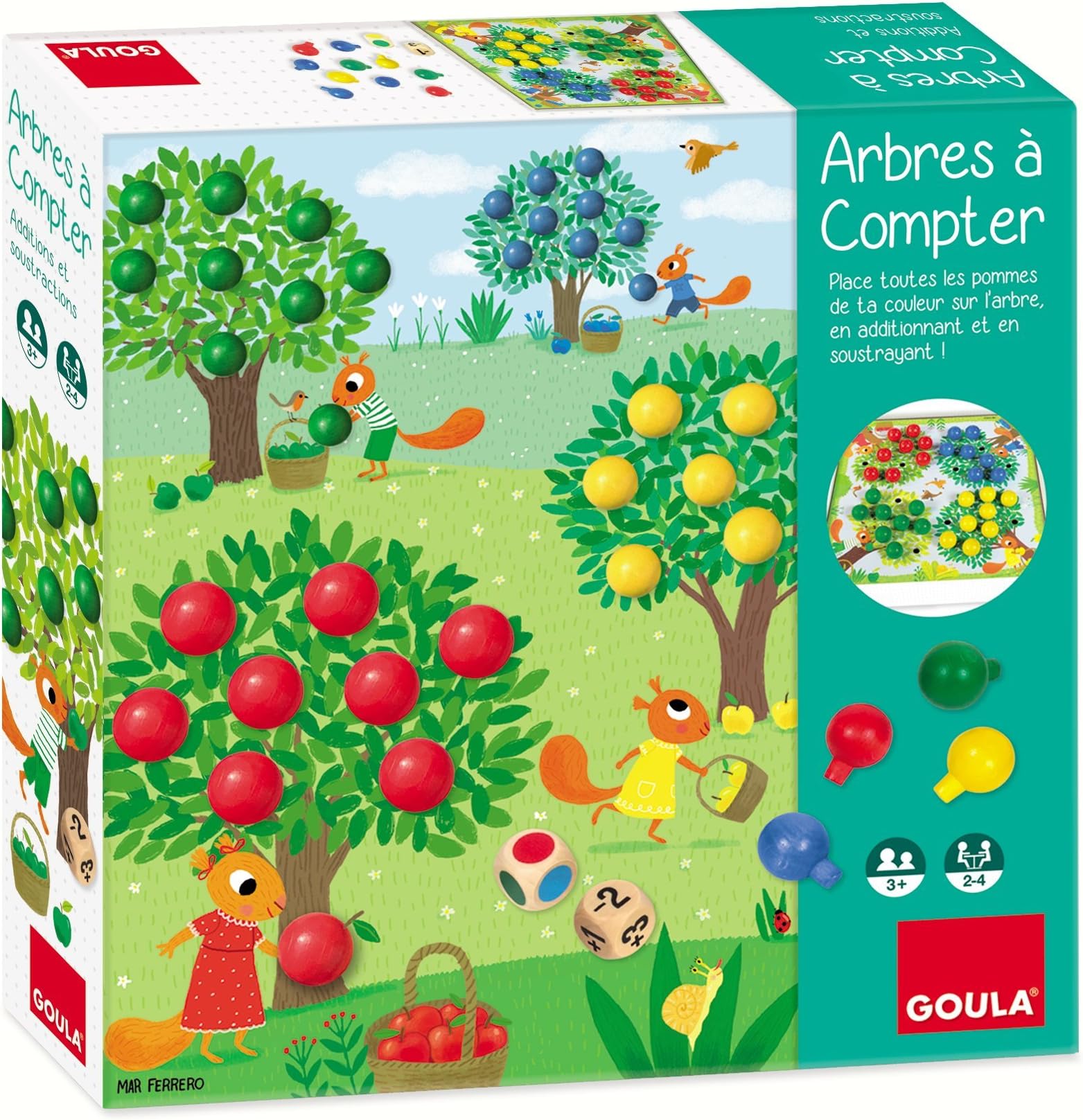 Goula - Trees to count - Board game for children - Educational game to learn calculation and colors - Ages 3 and above - 2-4 players