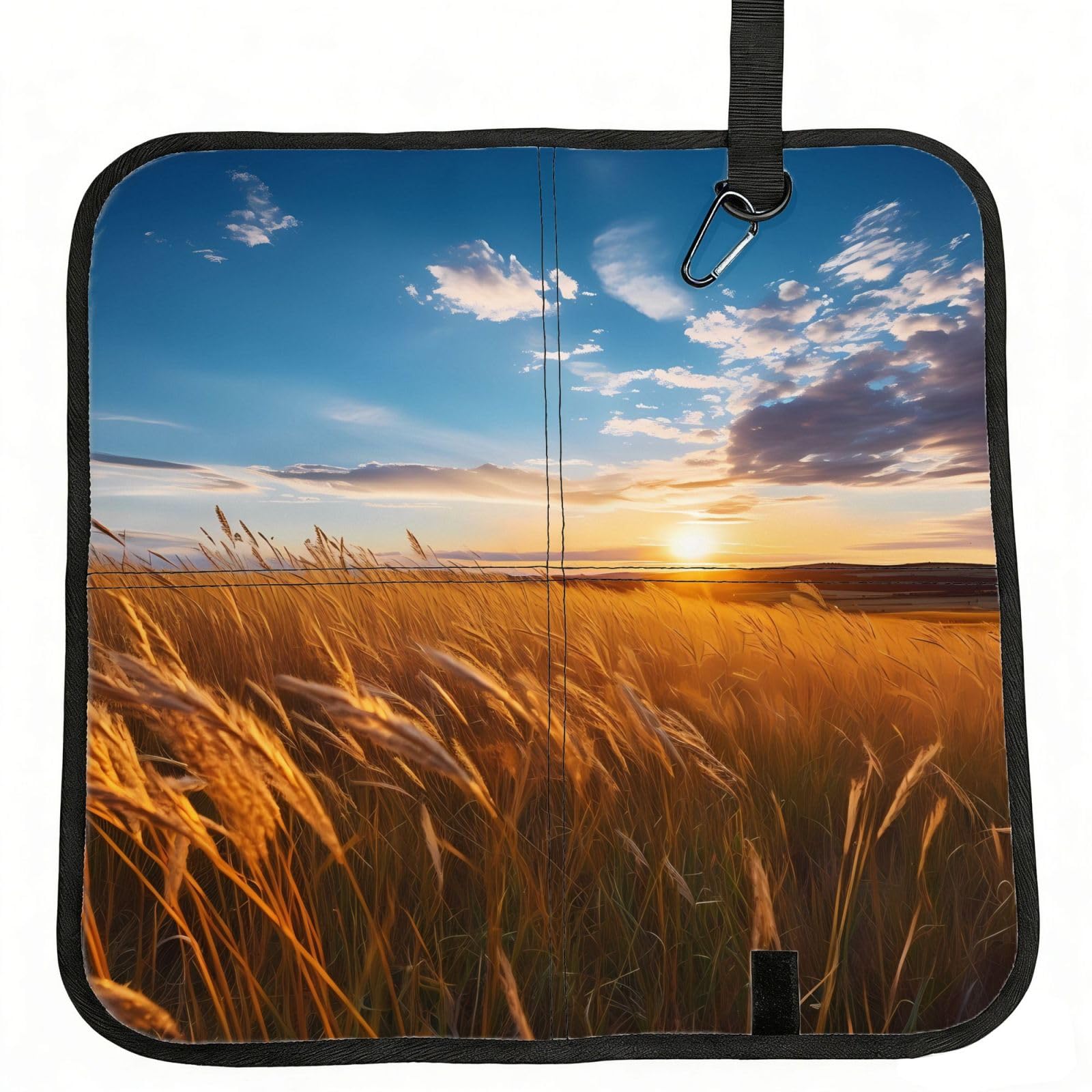MROWYC wheat wave Printed Foldable Seat Cushion - Portable with Carabiner, for Stadium, Camping, Hiking