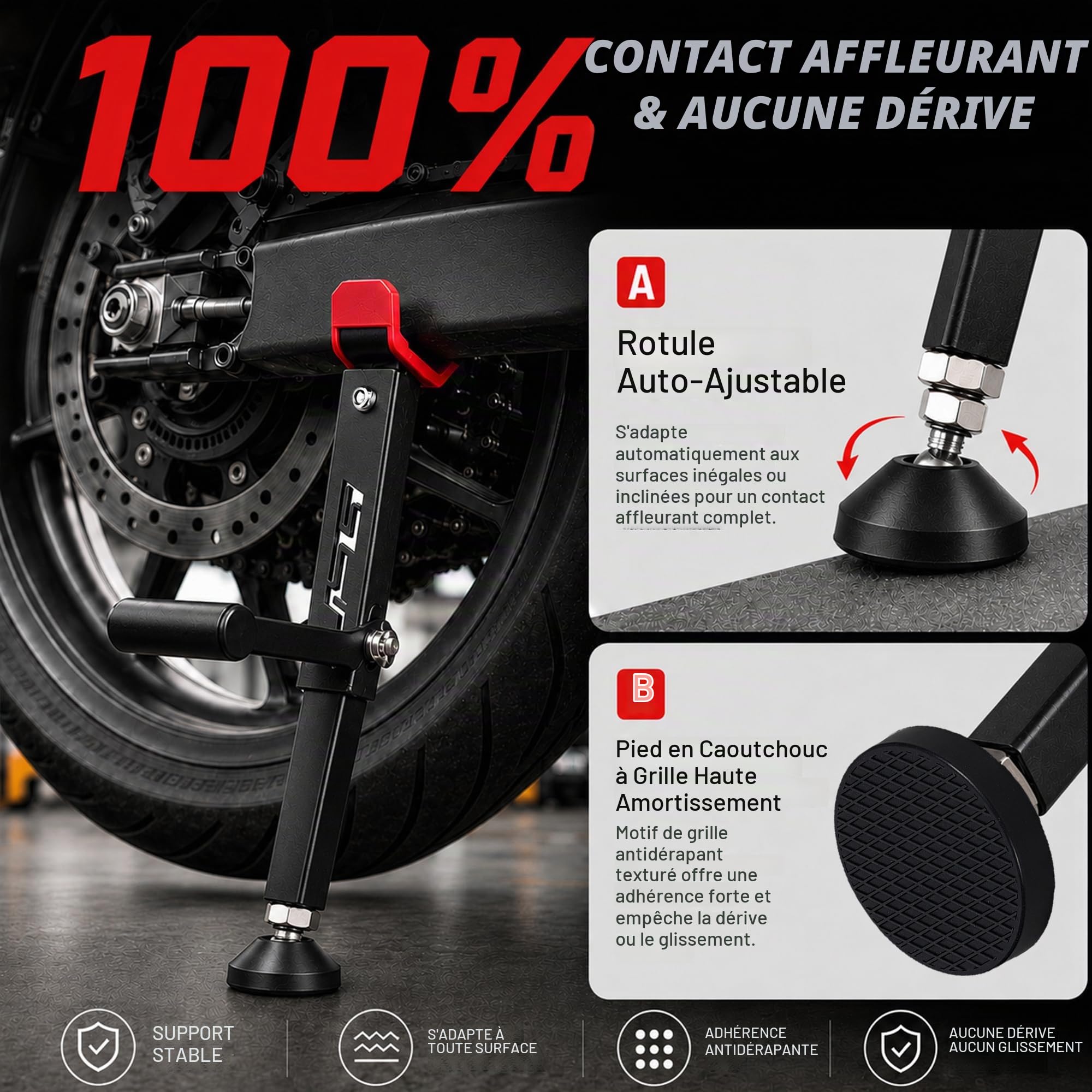 Support de levage de roue arrière et avant de moto, facile et portable, deuxième génération pour la plupart des roues de moto