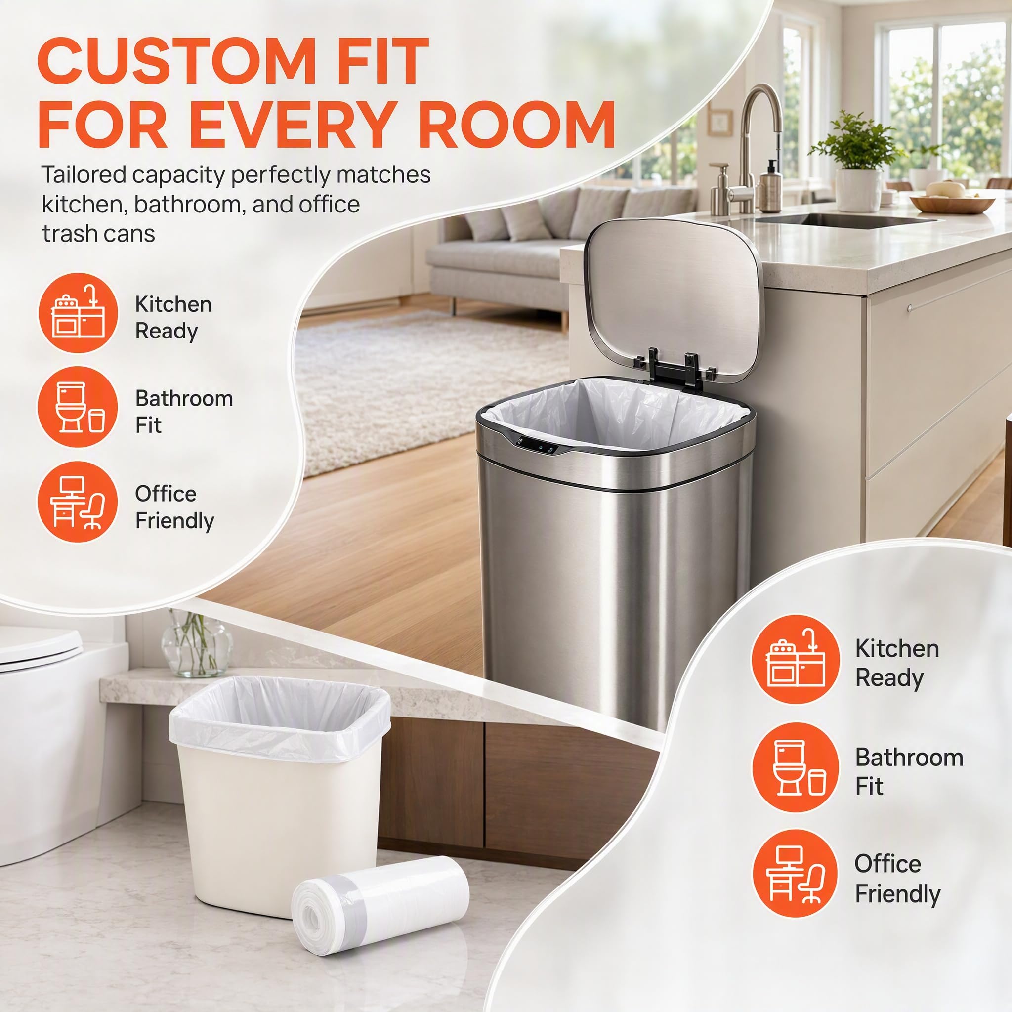 Bolsas de basura blancas de 33 galones con cordón resistente de 1.2 mil de grosor (50 unidades) compatibles con el cubo de basura redondo Rubbermaid Brute, resistente y resistente al desgarro