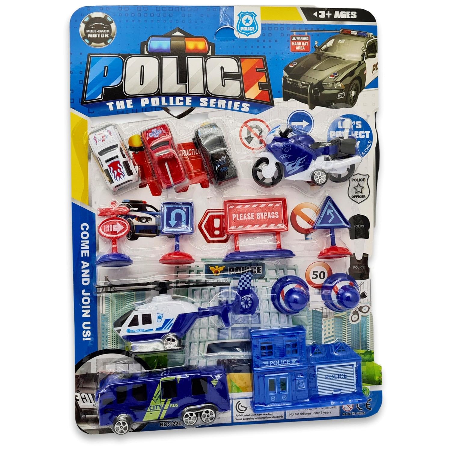 Fitto Police Station Action Figures Playset with 6 Pullback Cars, Action Figures, and Accessories