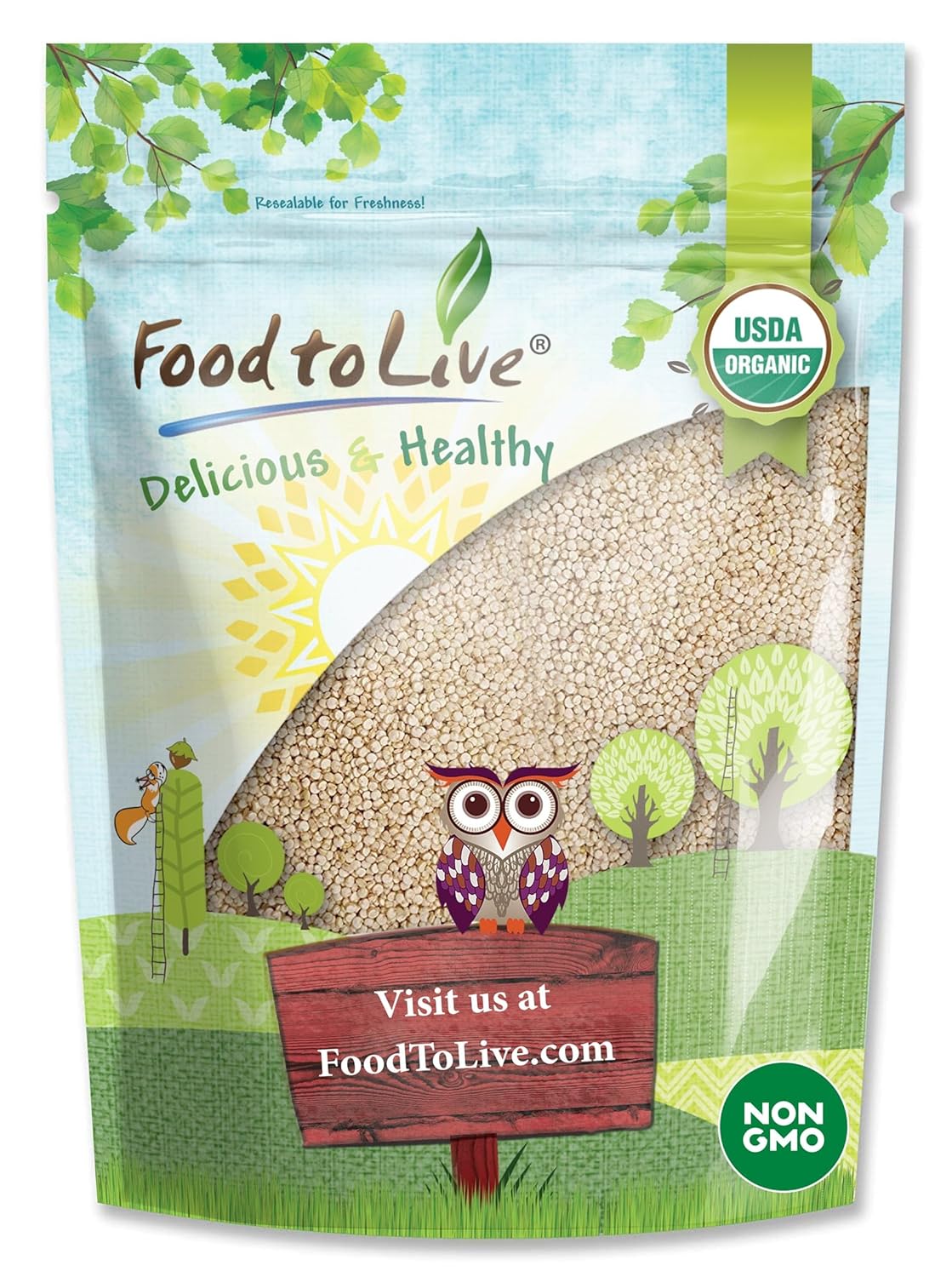 Food to Live Organic White Quinoa, 5 Pounds - Whole Grain, Non-GMO, Kosher, Raw, Vegan, Sirtfood, Bulk