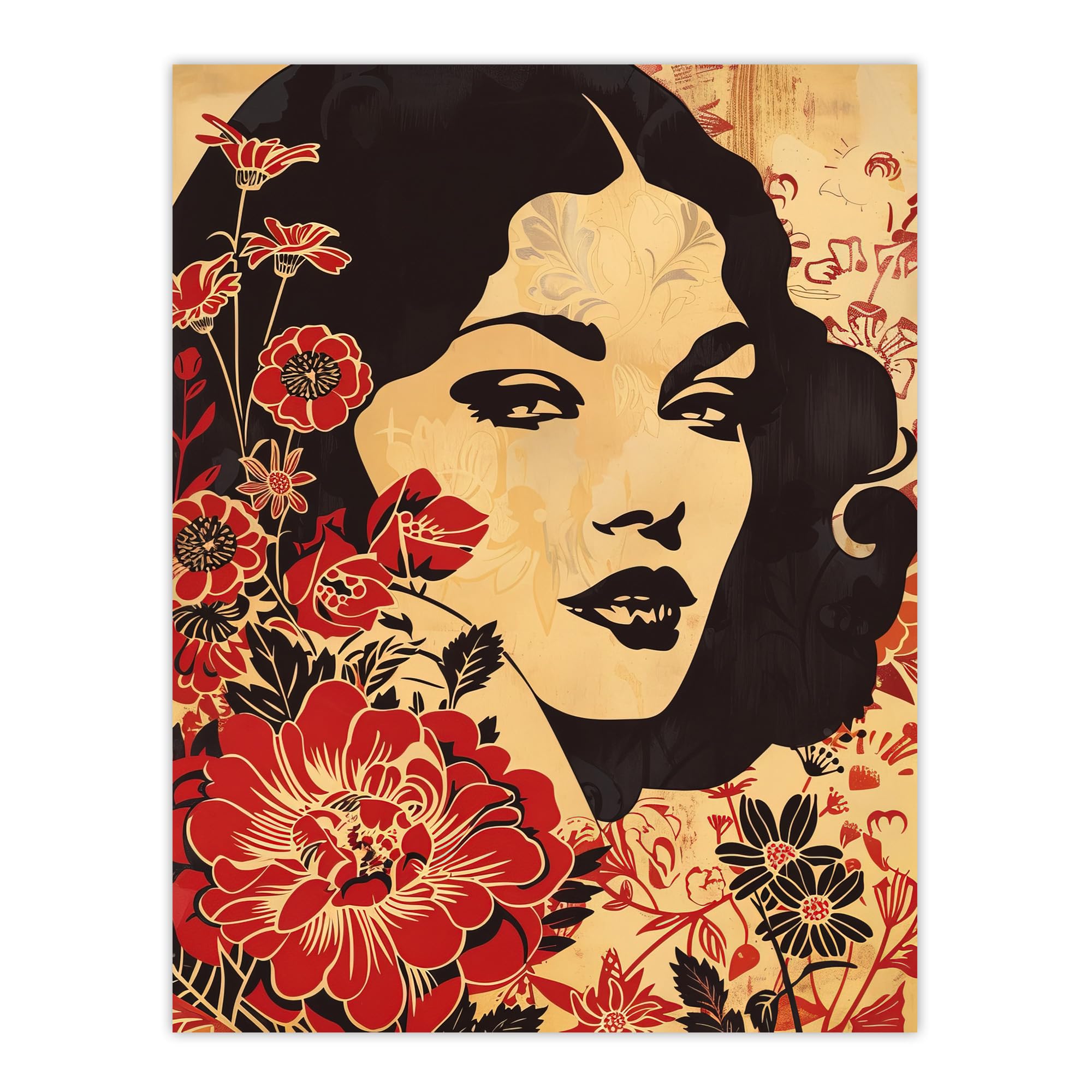 Artery8 Beauty in Bloom Woman Floral Portrait Design Living Room Large Wall Art Poster Print Thick Paper 18X24 Inch