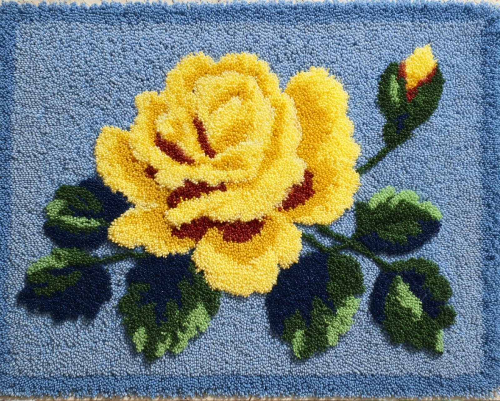 Wallphantom Kit Per Fare Tappeti A Mano,Rose gialle,Kit Per Realizzare Tappeti Per Adulti,Set Di Tappeti Con Gancio Di Chiusura Artigianale Fai Da Te,90x120cm