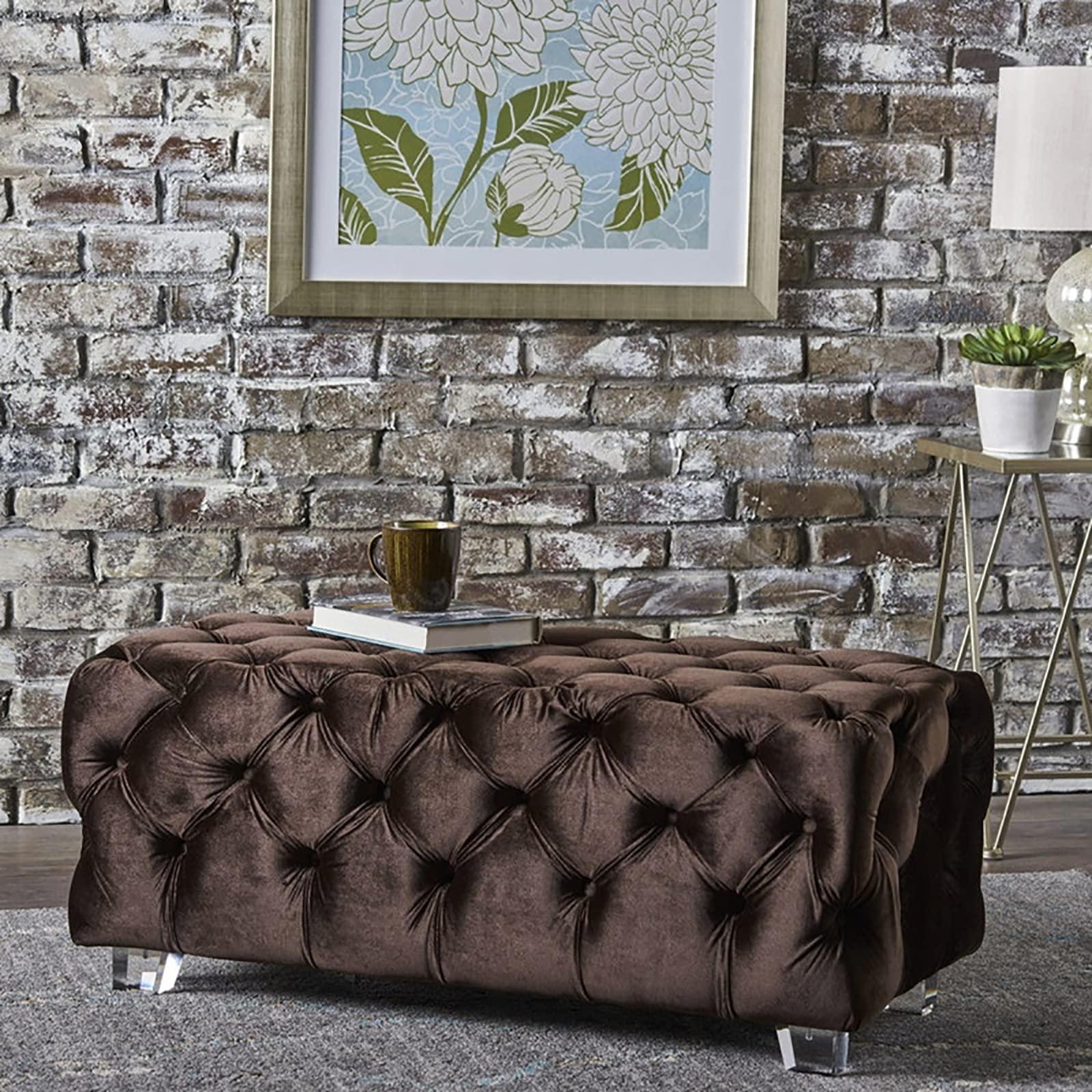Banc de bout de lit velours et pieds acrylique pour sublimer la chambre