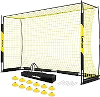 Luricaa Collapsible Soccer Goal 12x6ft/16x7ft Portable Backyard Net with Carry Bag, Stakes & 12 Cones - Quick Setup