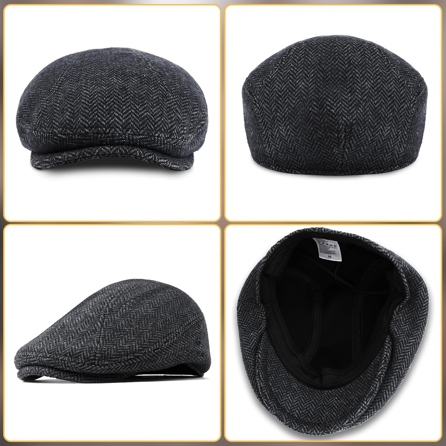 Newsboy Cap for Men Flat Wool Hats Irish Beret Caps Mens Derby Hat 1920s Mens Dress Hat Herringbone Ivy Cap - Image 3
