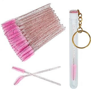 FINEASY 51Pcs Disposable Eyelash Brushes with a Mascara Brushes Tube, Pink Crystal Mascara Wands, Spoolies for Lash Extensions, Makeup Tool Eyebrow Brush for Eyebrows