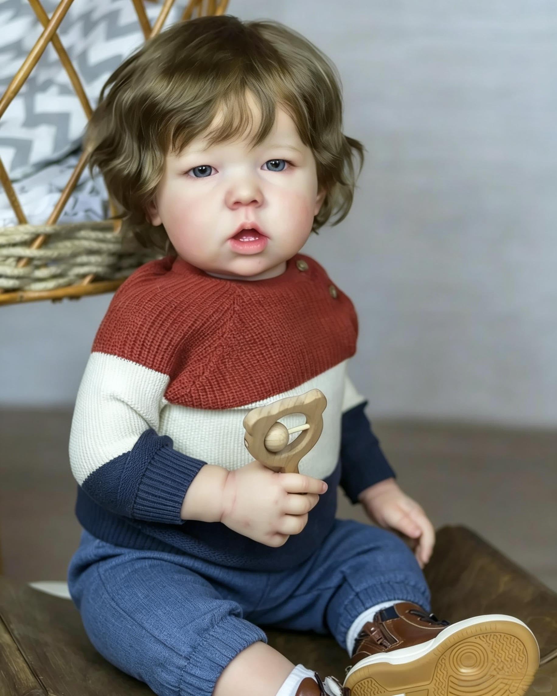 RXDOLL Bambole realistiche di grandi dimensioni Liam 28 pollici Vita reale Reborn Toddler Dolls Ragazzo Capelli castani Bambole del bambino Vita reale Bambole del bambino Morbido Del Vinile Corpo