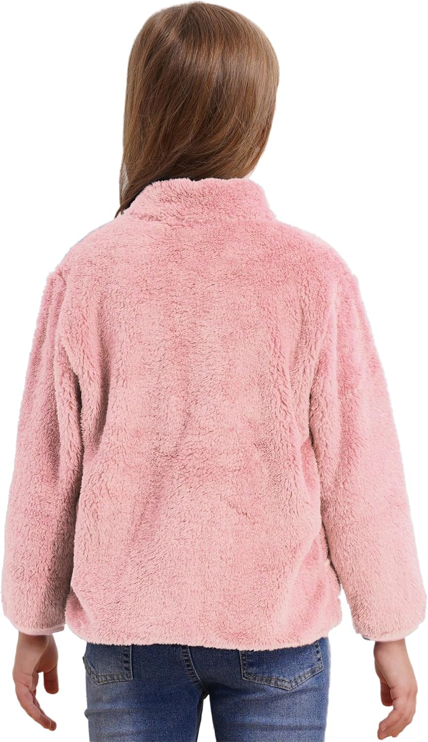 ranrann Kids Girls Boys Long Sleeves Fleece Jacket Full Zip Sherpa Warm Coat with Pockets Outerwear Winter Causal Wear