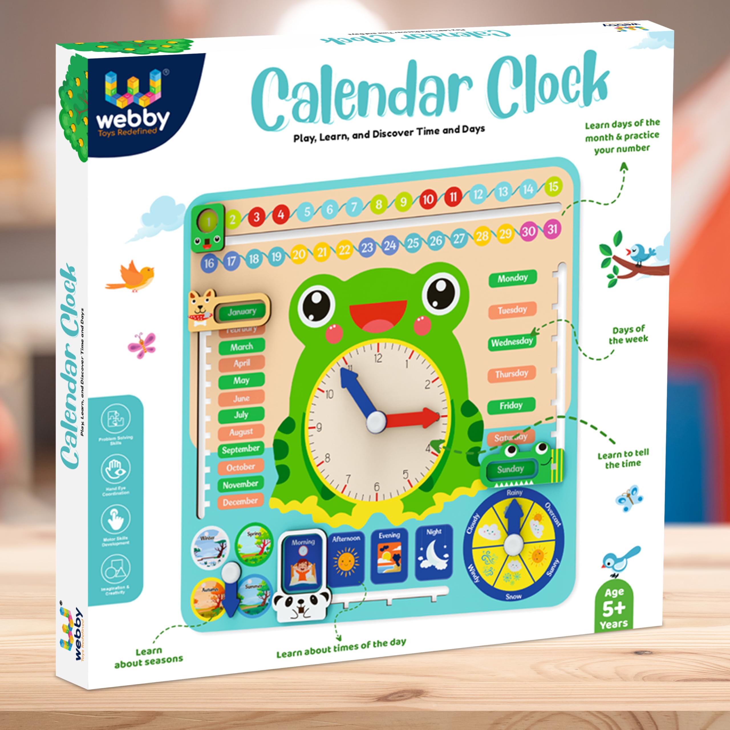 Webby Educational Frog Calendar | Learning Clock | Today's Date | Days of The Week | Months | Seasons | Weather | Learning Toys for Kids at Home | Preschool and Montessori Classroom Calendar - Image 3 thumbnail