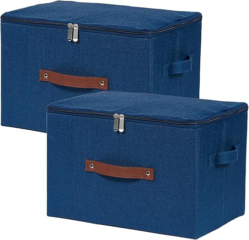 Miniatura 68 de Contenedores de almacenamiento con tapa con cremallera de tela de algodón y lino, cestas de almacenamiento con tapa, cajas plegables lavables para