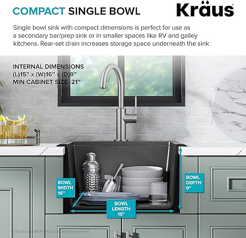 Miniatura 6 de KRAUS Bellucci KGTW12-18MGR - Fregadero de cocina con estación de trabajo de granito de 18 pulgadas, montaje superior, color gris metálico