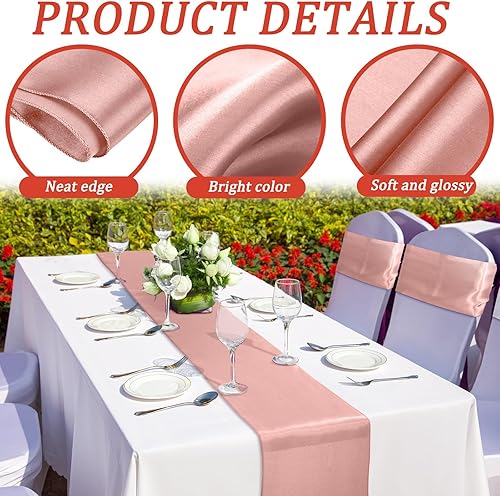 Miniatura 100 de Bencailor 24 caminos de mesa de satén a granel de 12 x 108 pulgadas de largo, mantel de tela suave brillante para banquete de boda, cumpleaños