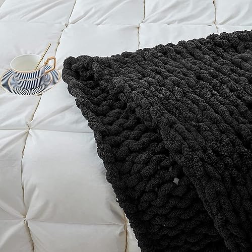 Miniatura 6 de Manta de punto grueso de 78 x 78 pulgadas, 100 % hecha a mano de hilo grueso de felpilla, manta de punto de hilo de felpilla