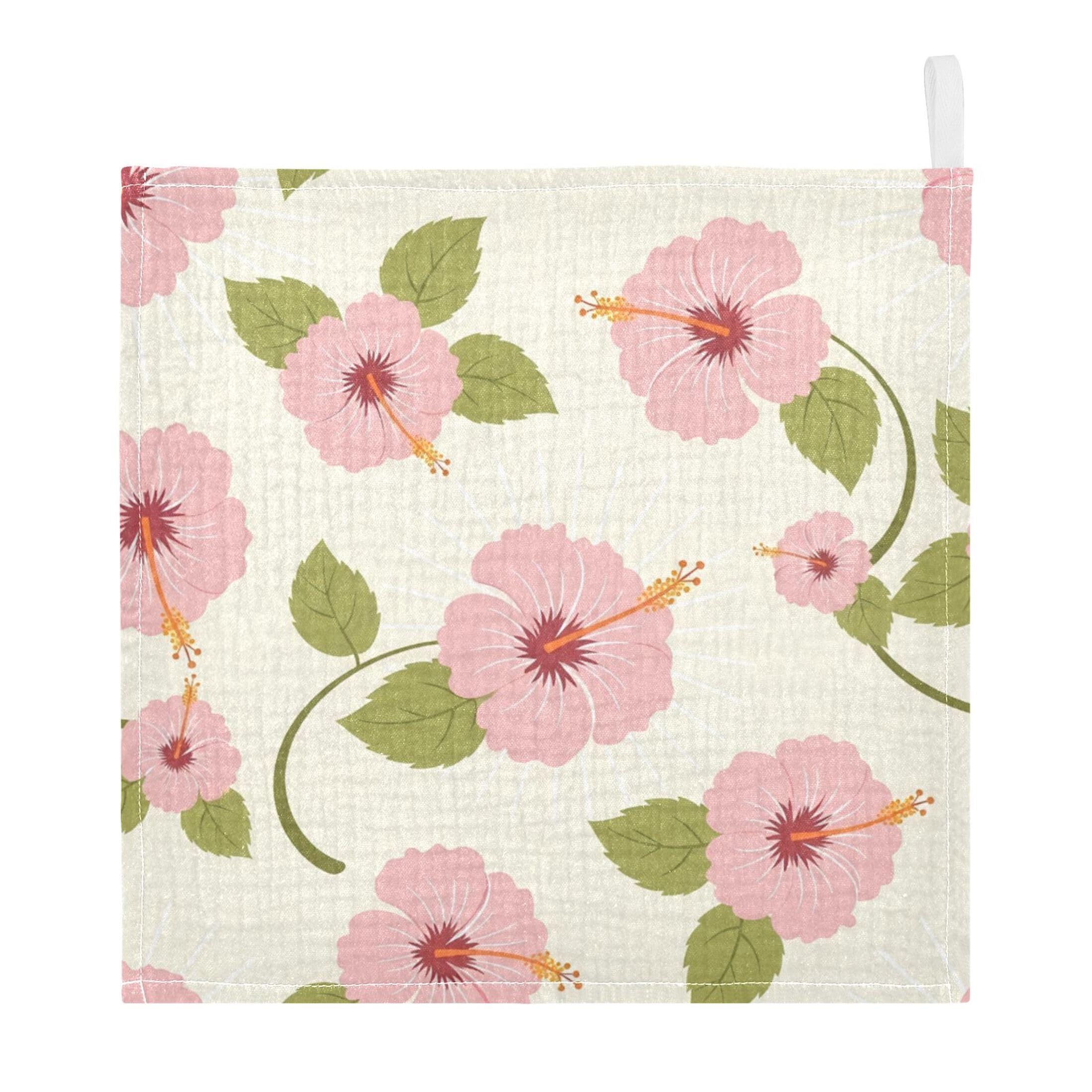 Fuauuyl Hibiscus Baby Muslin Washcloths Cotton Absorbent Soft Burp Cloths for Newborns Infants Toddlers, Reusable Face Towels for Sensitive Skin, 5 Pack, 12x12 in