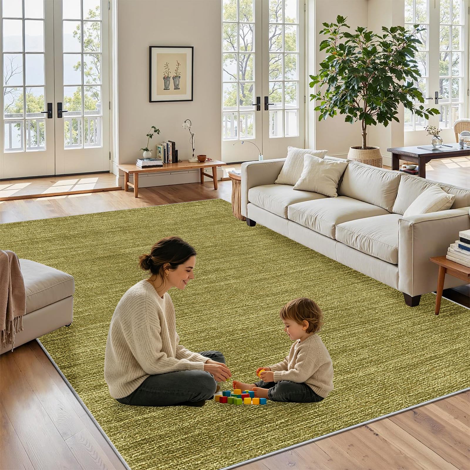 Tapis de salon lavable en machine grand format 200 x 280 cm antidérapant pour salle à manger