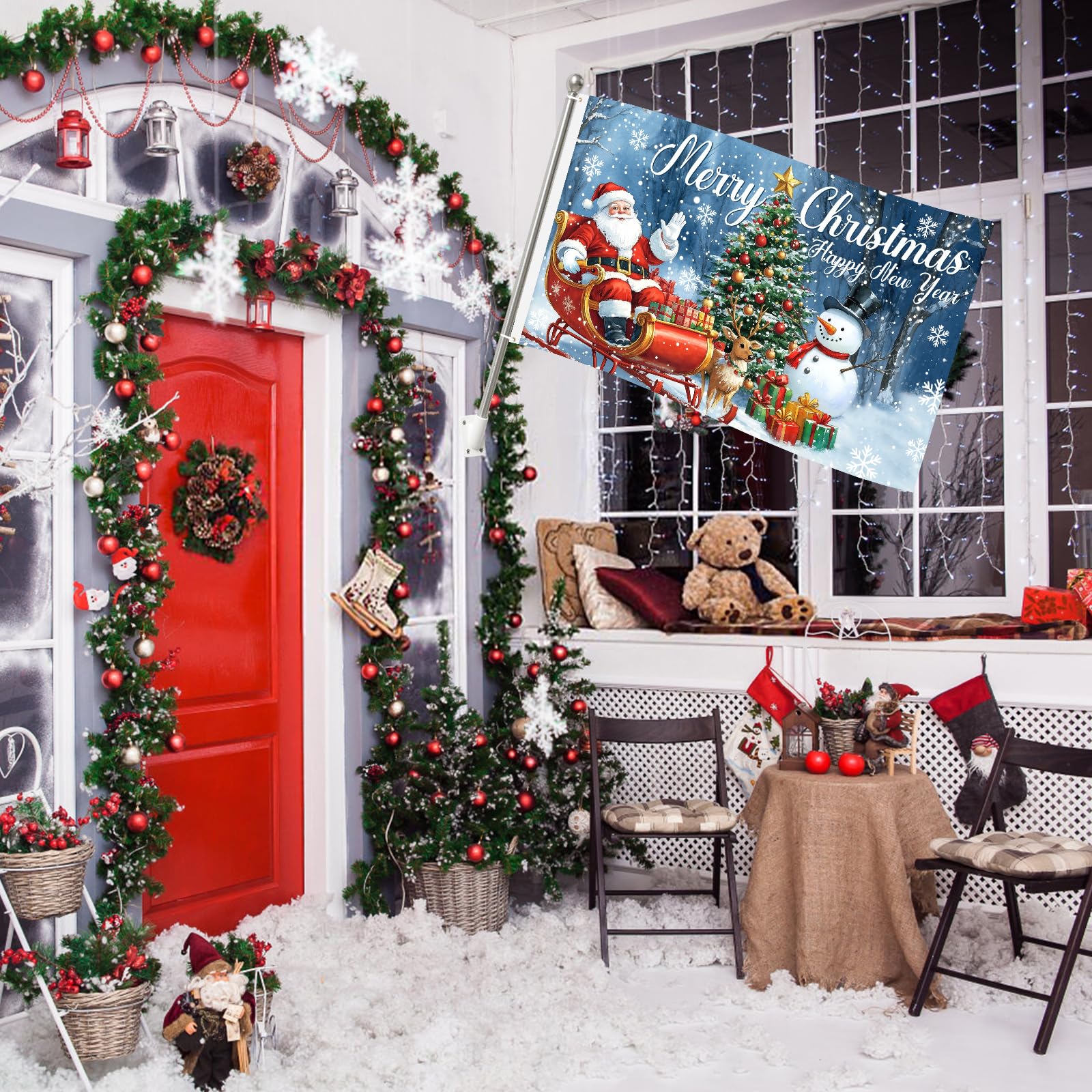 Bandiera Di Natale Per Esterni 150x90cm – Bifacciale In Poliestere Con Pupazzo Di Neve E Albero, Decorazione Per Giardino E Balcone