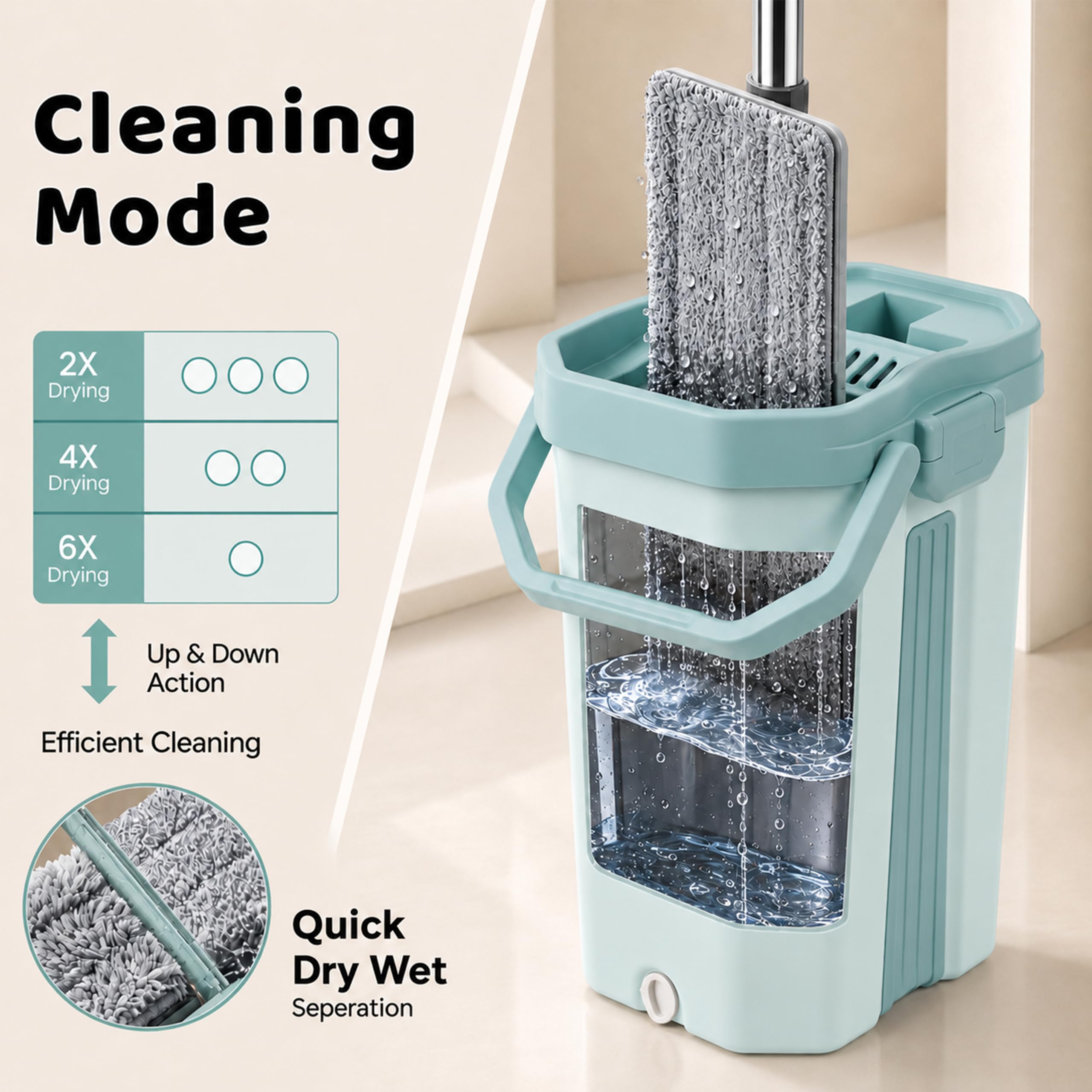 UPC 360° Rotating Microfiber Mop - Hands-Free Cleaning -8
