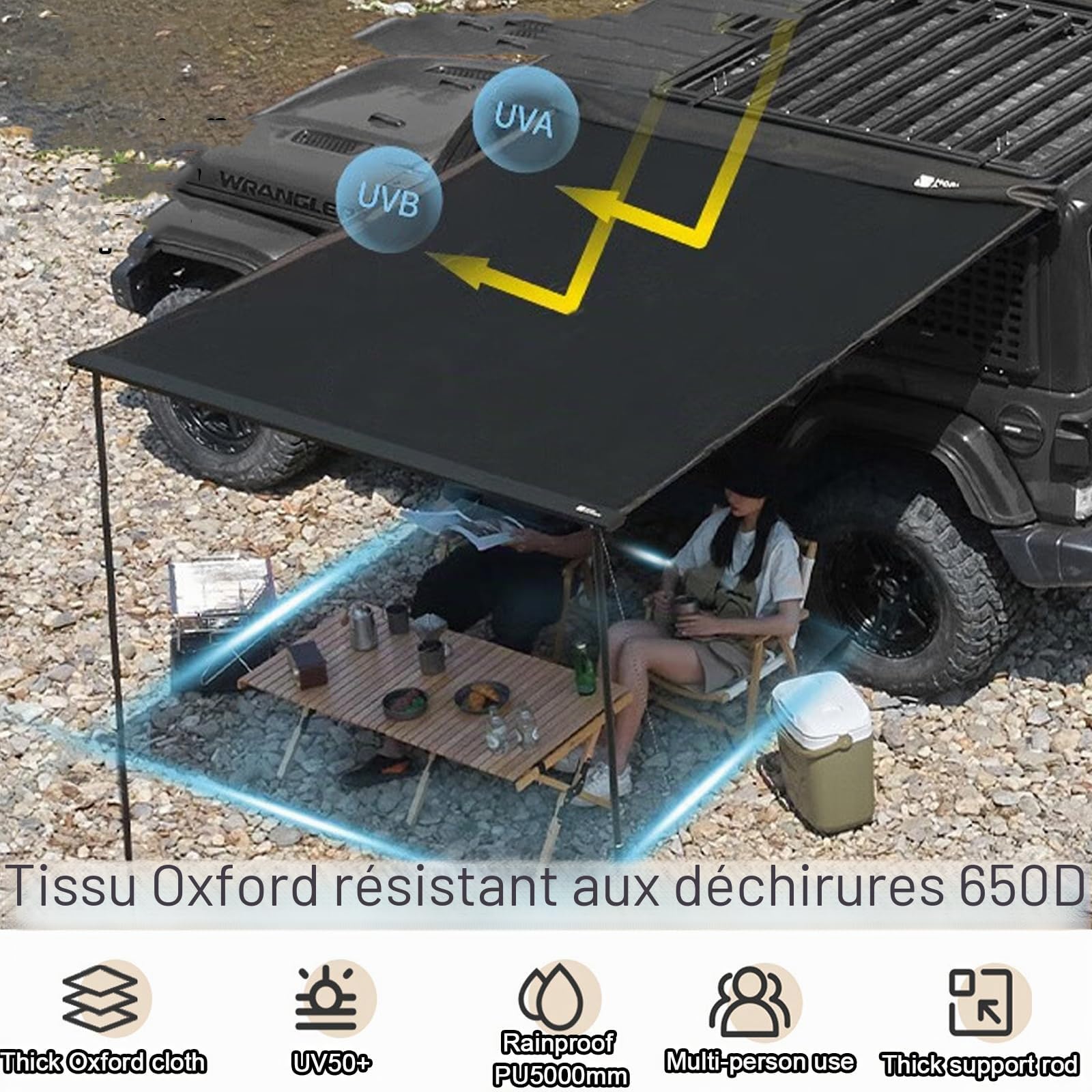 Auvent de Voiture Latéral Rétractable Extérieur pour Voiture, Auvent Extractible Anti-déchirure pour Camping Terrestre, PU5000 mm, pour SUV/Camion/Van (Size : 160x250cm/5.2x8.2ft)