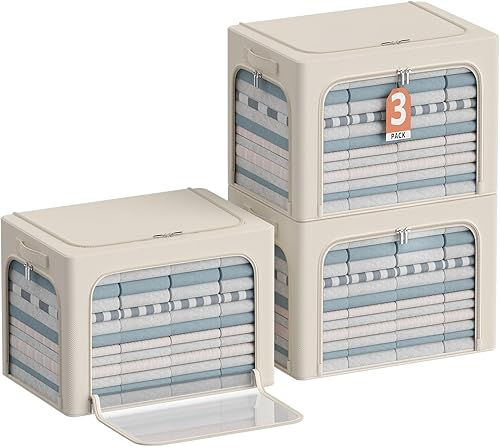Miniatura 10 de Paquete de 3 contenedores de almacenamiento de ropa, caja de almacenamiento plegable con marco Oxford, organizador de almacenamiento apilable con