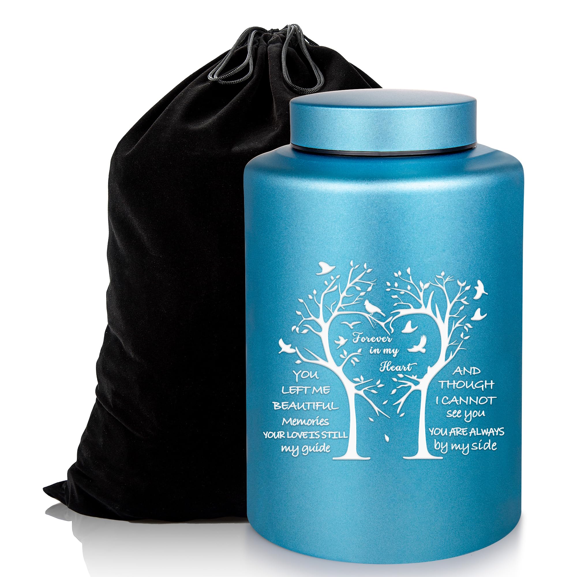 Gredstar Love Tree Memorial Urn - Blue Handcrafted Cremation Urn for Human Ashes Up to 220 lbs, Airtight Decorative Keepsake with Velvet Bag โ image 1